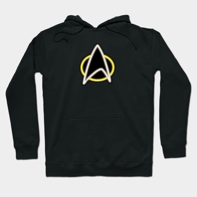 Yellow Neon Star Trek Next Generation Communicator Badge Top Left Hoodie by gkillerb